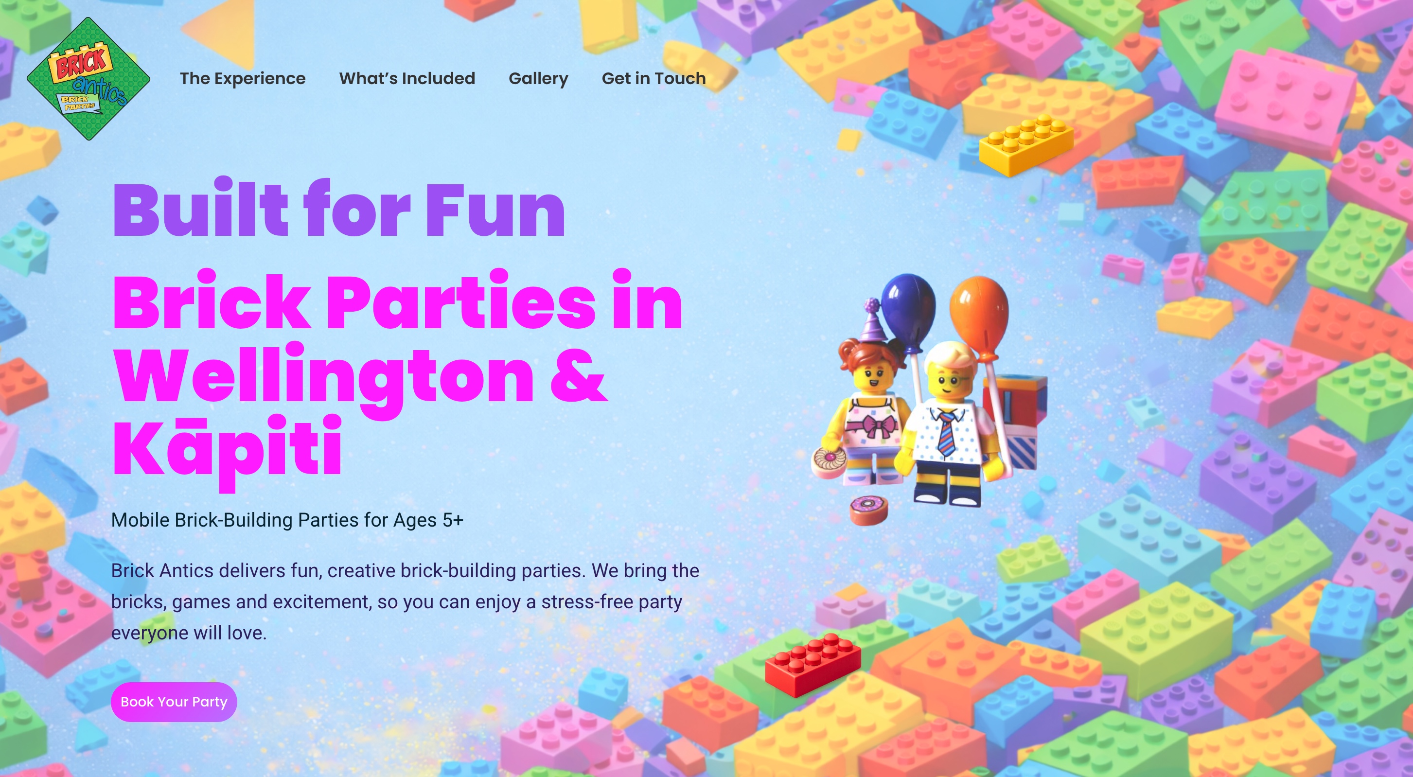 Brick Antics website shown in a browser window