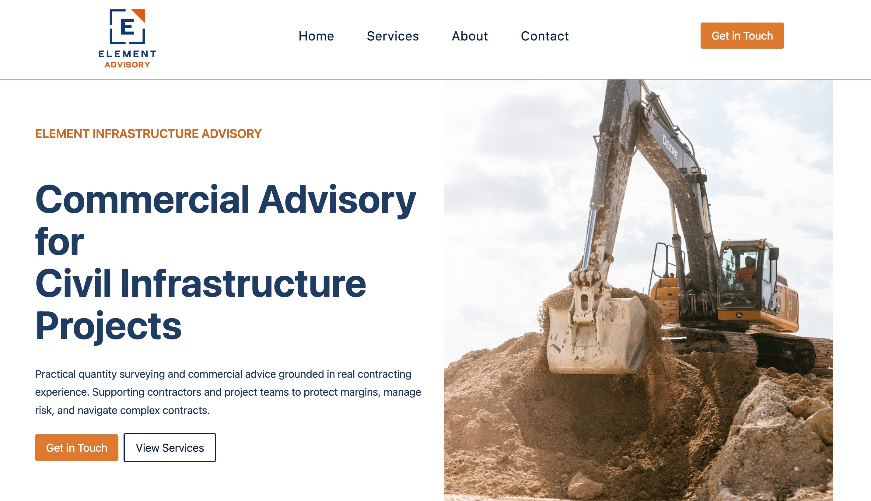 Element Advisory website shown in a browser window