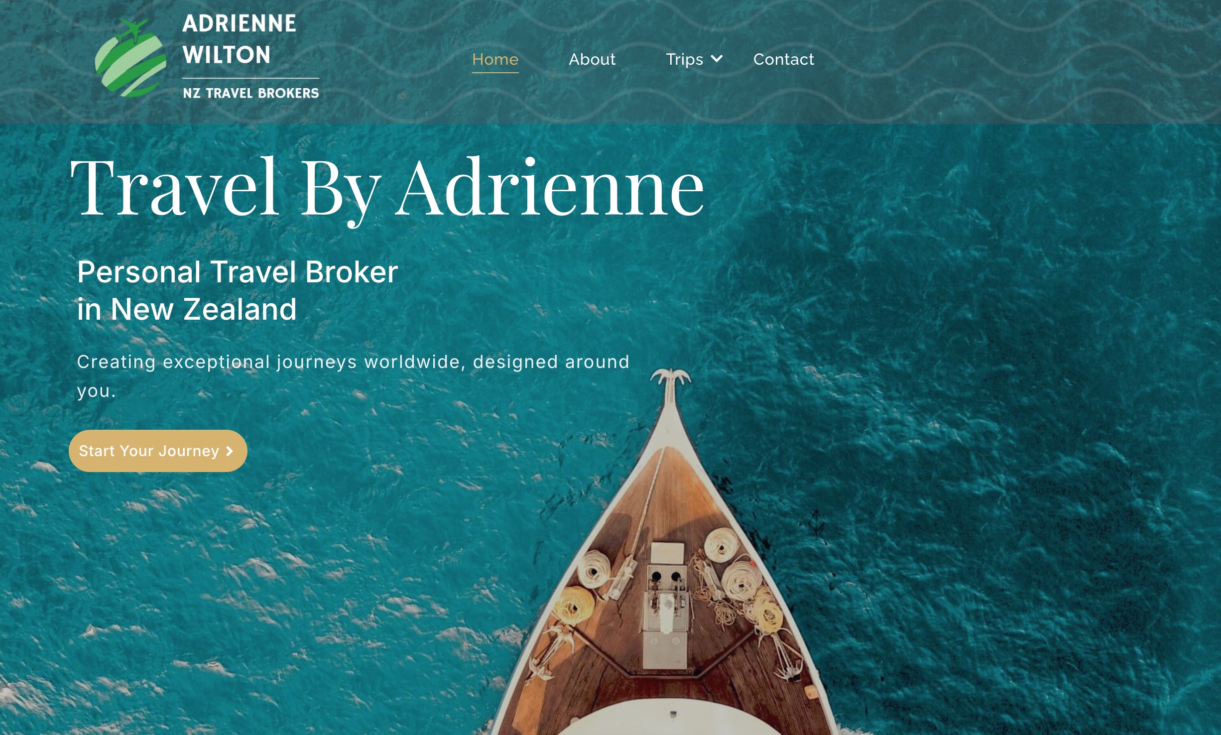 Travel By Adrienne website shown in a browser window